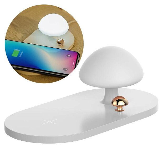 Baseus Mushroom Lamp Desktop Wireless Charger (White) - 2